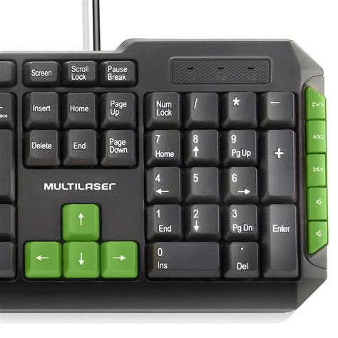 Teclado Multimídia Gamer Teclas Verdes USB TC201 Multilaser Teclado