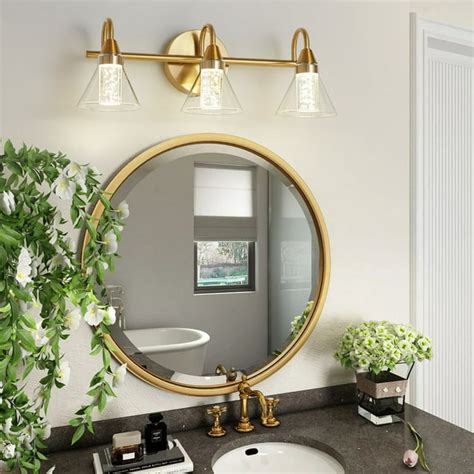 3 Lights Bathroom Light Fixtures Gold Vanity Light Over Mirror With Glass Shades Include