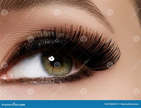 Beautiful Female Eye With Extreme Long Eyelashes Black Liner Makeup