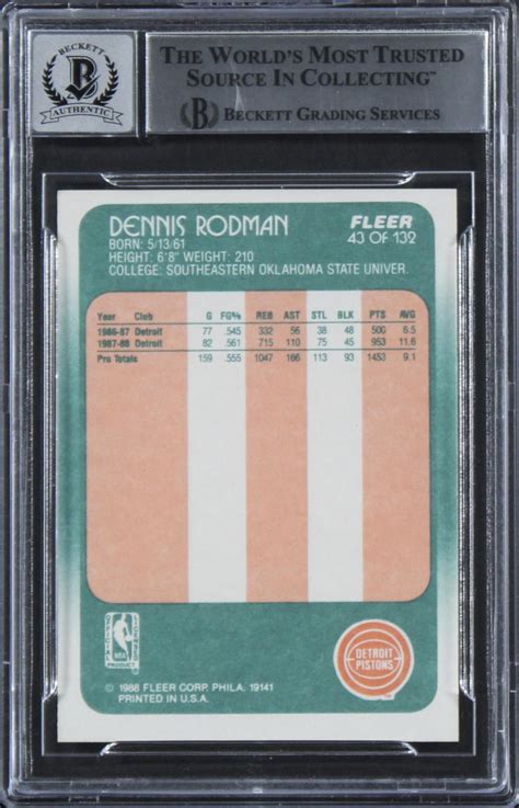 Dennis Rodman Signed 1988 89 Fleer 43 RC Inscribed HOF 11 BGS