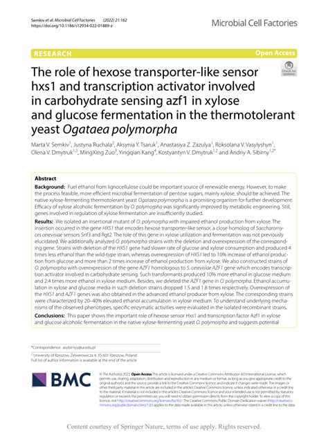 Pdf The Role Of Hexose Transporter Like Sensor Hxs And Transcription