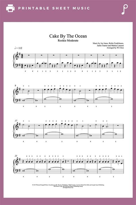 Cake By The Ocean By DNCE Piano Sheet Music Rookie Level In 2021