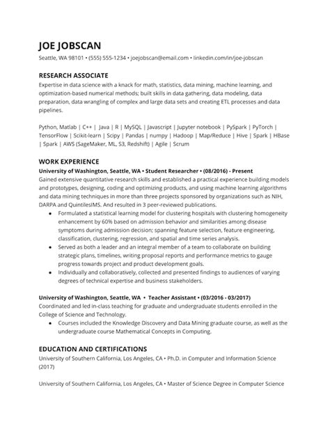 Education Resume Examples Skills And Keywords Jobscan