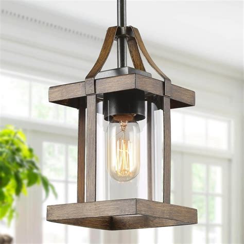 Lnc Farmhouse 1 Light Rustic Brown Pendant Light With Clear Glass Shade