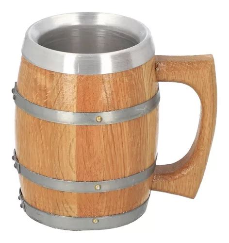 Tarro Cervecero Vaso Aluminio Vikingo Cerveza Ml Sar Color Madera