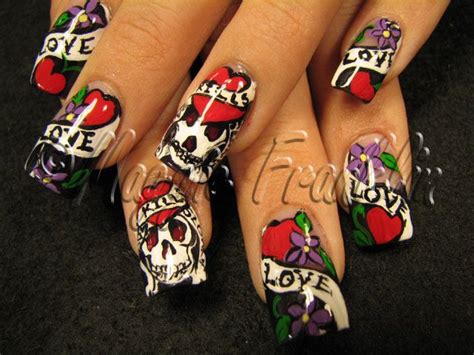 Ed Hardy Nails Halloween Acrylic Nails Long Acrylic Nails Funky Nails