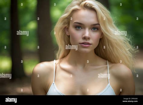 Natural Beauty Shines In Serene Forest Setting Gorgeous Blonde In