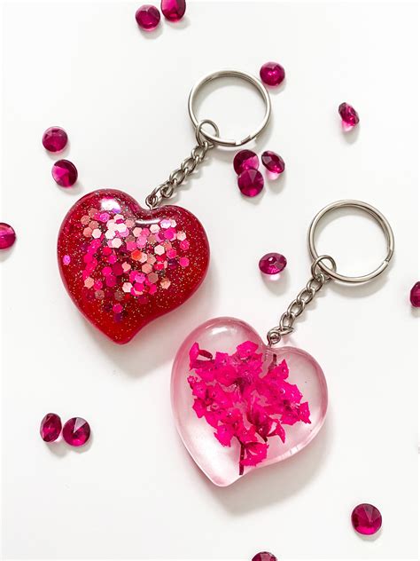 Hearts Handmade Epoxy Resin Heart Keychain Custom Heart Etsy