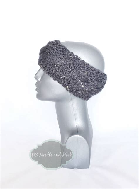 Gray Tweed Knit Headband Chunky Cabled Ear Warmer Charcoal Etsy