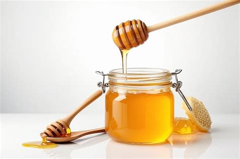 Tasty Honey In Glass Jar And Dipper Isolated On White Premium Ai