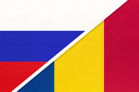 Russia Vs Romania National Flag From Textile Relationship And