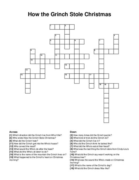 Grinch Crossword Puzzle Printable Printable World Holiday The Best