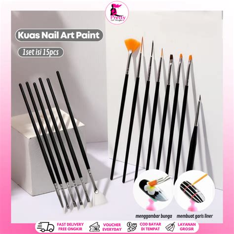 Jual Pretty Kuas Kuku Nail Art Tools Pcs Uv Gel Polish Drawing Paint