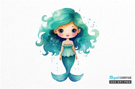 Watercolor Cute Mermaid Clipart Png File Graphic By Regulrcrative · Creative Fabrica