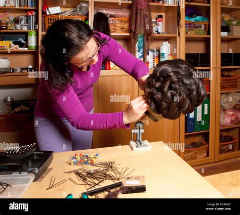 Professional Wig Maker Working In Her Workshop Stock Photo Alamy