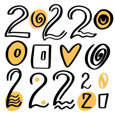 New Year Numbers Calligraphic Collection In Hand Drawn Style Stock