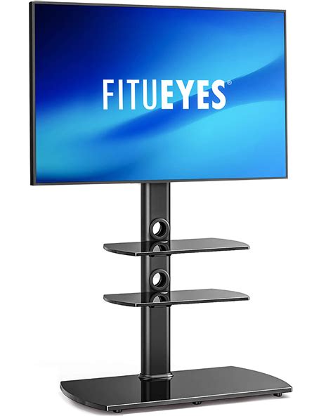 Buy Fitueyes Cantilever Tv Floor Stand 3 Glass Shelves For 32 65 Tv With Swivel Height