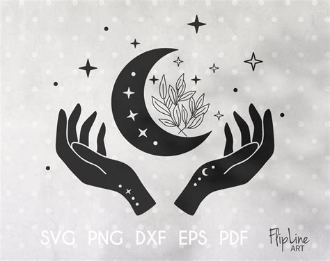 Witch Hands Svg Crescent Moon Svg Hand Logo Celestial Clipart Etsy