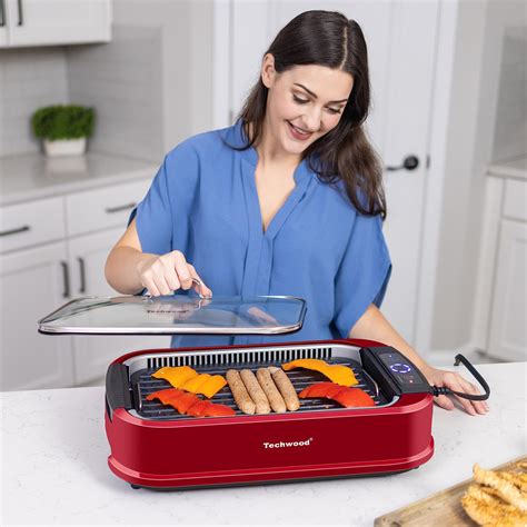 Techwood Indoor Smokeless Grill 1500w Electric Grill With Tempered Glass Lid Compact And Portable