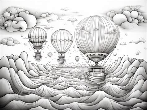 Premium Photo A Drawing Of A Group Of Hot Air Balloons Floating In
