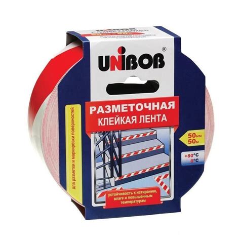 Монтажная лента Unibob Лента для разметки клейкая 50мм x 50м, красно ...