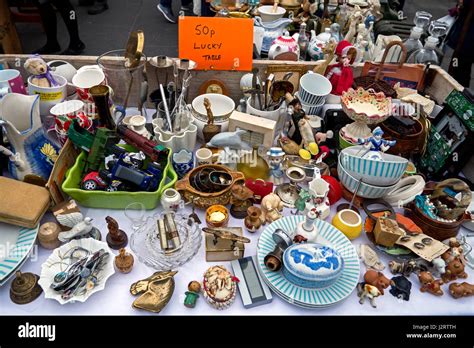 50p Bric A Brac For Sale On A Stall In The Grassmarket In Edinburghs