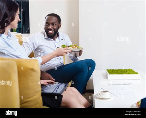 Positive Colleagues Having Lunch Stock Photo Alamy