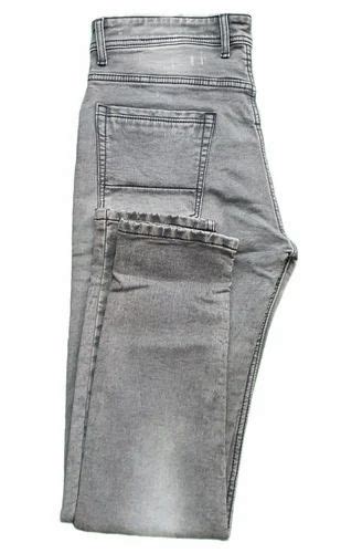 Straight Fit Faded Grey Mid Rise Denim Cotton Jeans At Rs Piece In