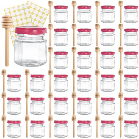 Buy Tebery Pack Oz Mini Hexagon Glass Jars With Wood Dipper