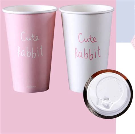 Pcs Pink Disposable Coffee Cup Hot Drink Milk Tea Thick Paper Cups With Lids Commercial
