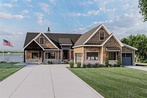 Rustic Craftsman Lake House Plan With Cathedral Ceiling In Great Room 62899dj Architectural