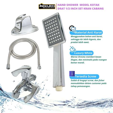 Jual Paket Hand Shower Mandi Kran Cabang 1 2 Inch Stainlees Chrome