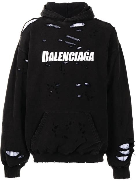 Balenciaga Ripped Oversize Logo Hoodie Farfetch Em 2021 Moletom Com