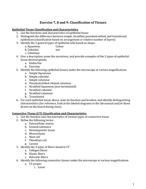 Epithelial Tissue Review Worksheet