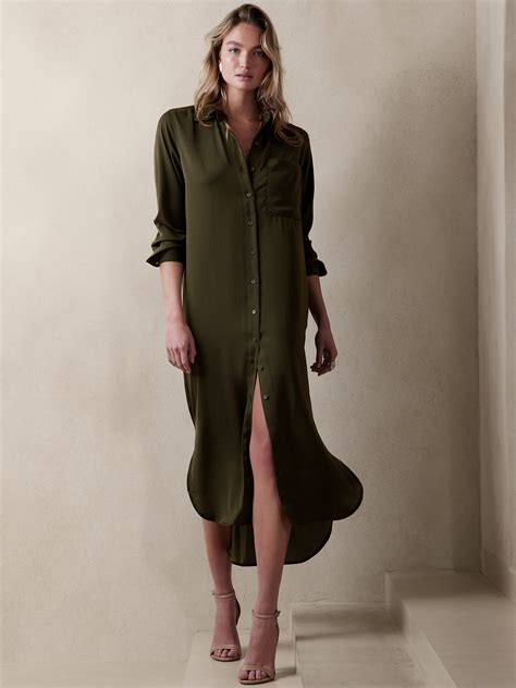 Satin Maxi Shirtdress Banana Republic Factory