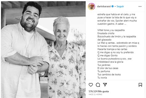 La conmovedora despedida de Darío Barassi a su mamá Te nos fuiste