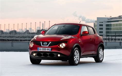 Фото обои Ниссан Жук, Nissan Juke, red, красный, снег, следы, зима. Juke