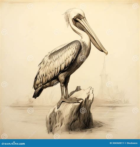 Pencil Steampunk Pelican Sketch High Resolution Artwork Stock
