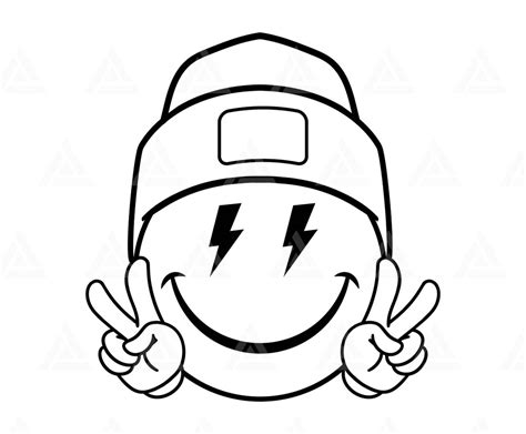 Happy Face Beanie Svg Peace Sign Svg Lightning Bolt Eyes Happy Face