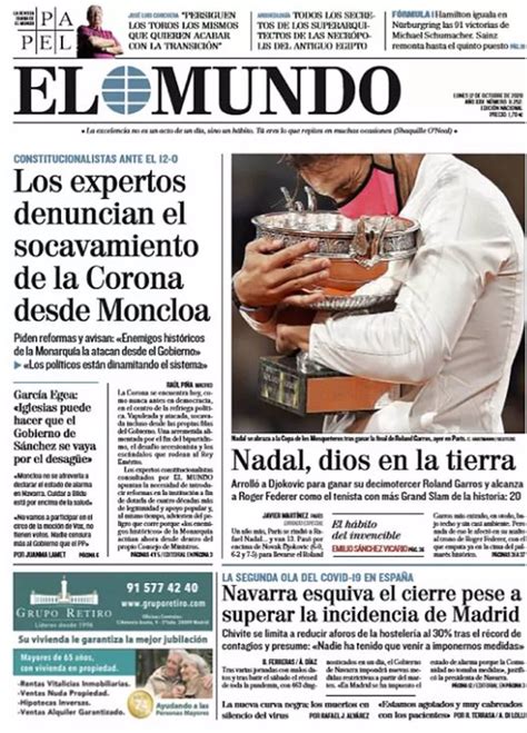 Las Portadas De Los Periódicos Del Lunes 12 De Octubre De 2020