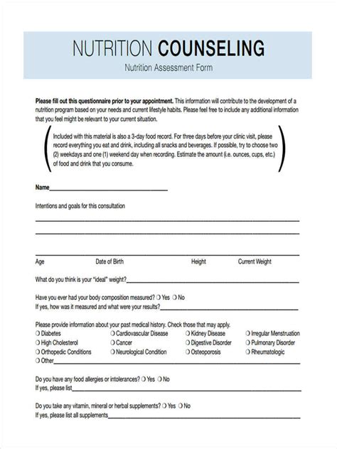 FREE 16 Nutrition Assessment Form Samples PDF MS Word Google Docs