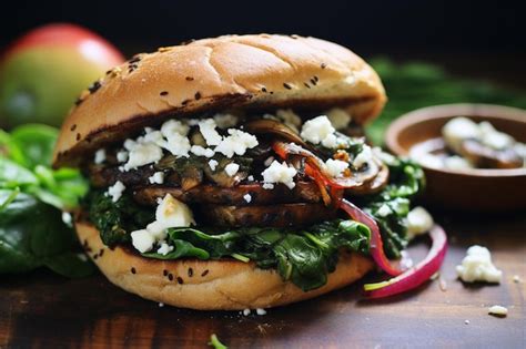 Premium Photo Portobello Mushroom Burger With Spinach