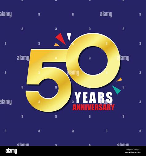 50 Years Anniversary Logo Design With Celebrating Elements On Blue Background 50th Anniversary