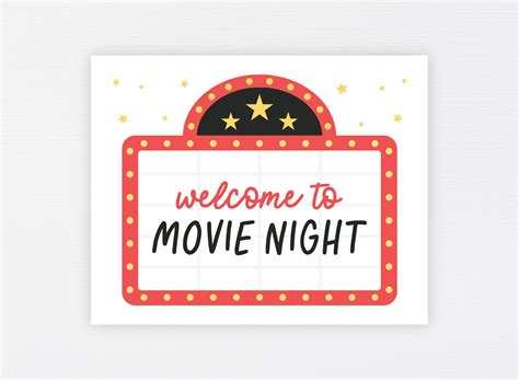 Movie Night Party Sign Print Cinema Drive In Printable Kids Movie Party