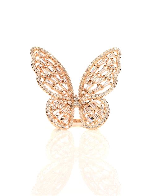 Lot New Gold Gilt Sterling Rhinestone Butterfly Ring