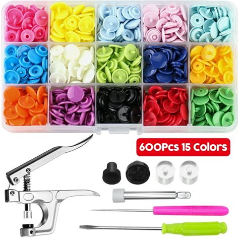 600pcs Plastic Snap Buttons No Sew Snap Fasteners T5 Snaps With Snaps Pliers Kit For Clothing