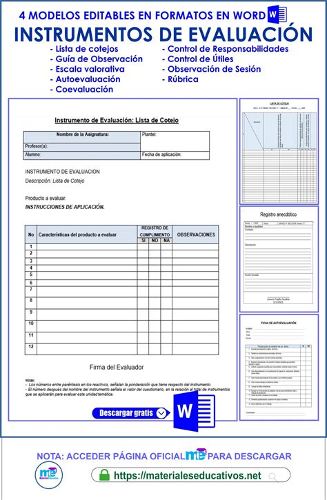 Formatos de Instrumentos de Evaluación 4 MODELOS DE FORMATOS EDITABLES