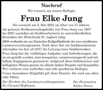 Traueranzeigen Von Elke Jung Saarbruecker Zeitung Trauer De