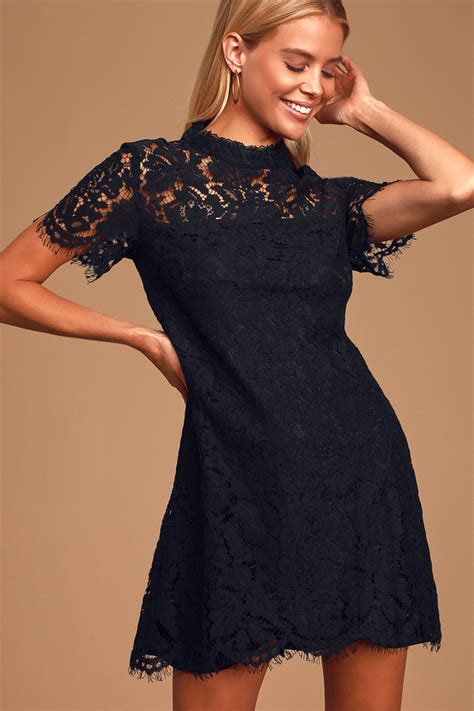 Cute Black Lace Dress Shift Dress Short Sleeve Dress Lbd Lulus