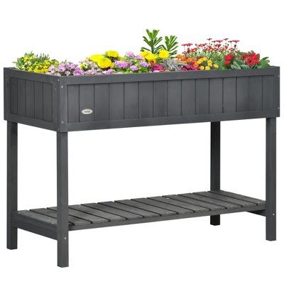 Outsunny Wooden Raised Garden Bed With Slots Elevated Planter Box